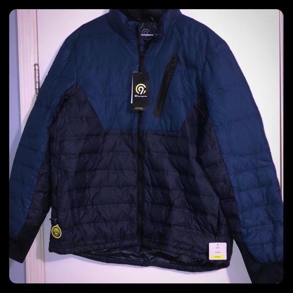 champion logo sleeve mens puffer jacket